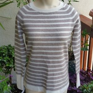 Halogen Cashmere sweater cream & taupe 100% EUC